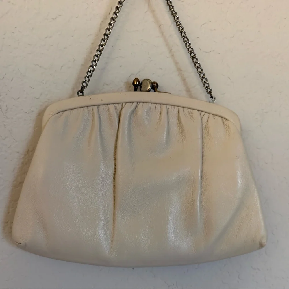 Vintage Cream Leather Convertible Clutch Evening Bag - Picture 8 of 8